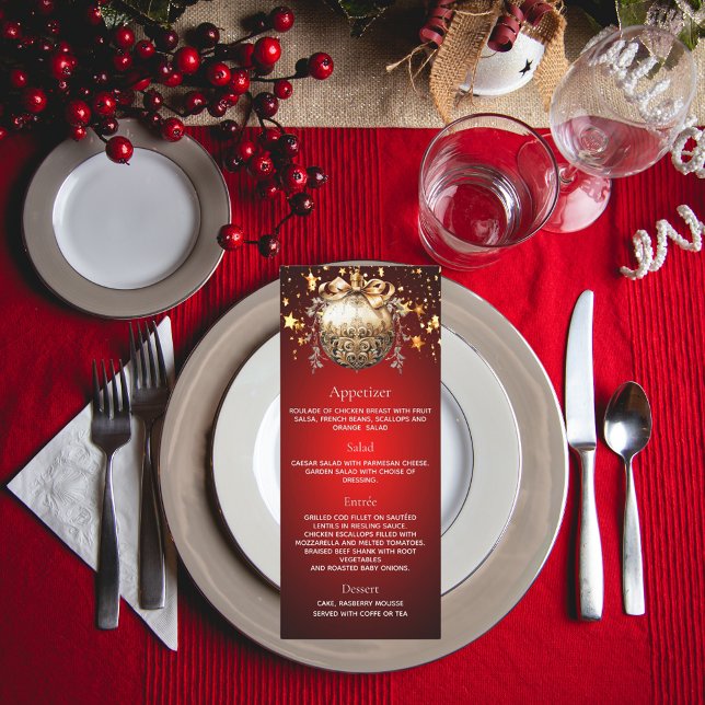 Christmas party red gold bauble dinner menu (Creator Uploaded)