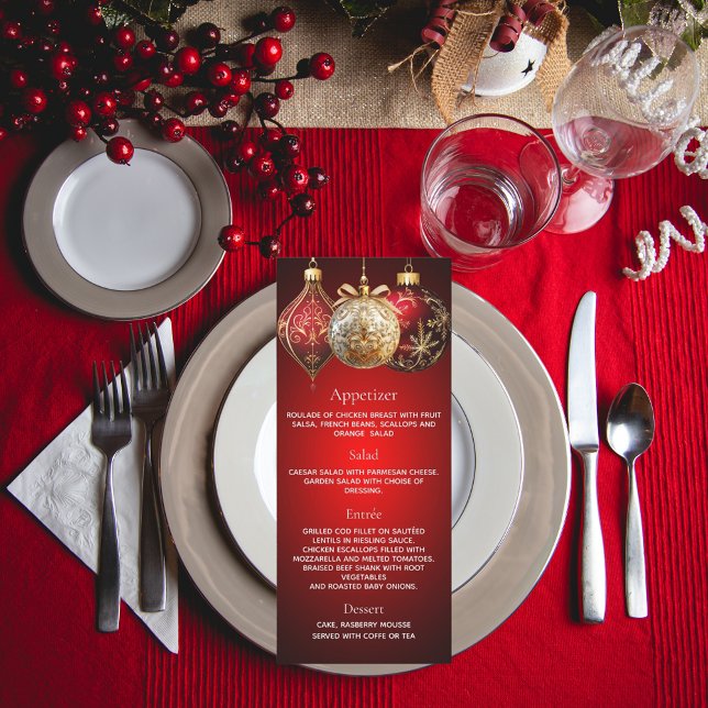 Christmas party red gold baubles dinner menu (Creator Uploaded)