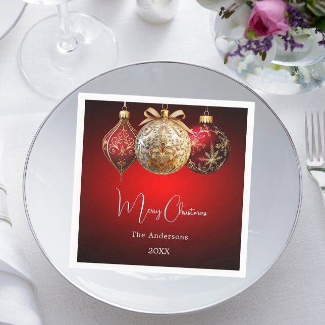 Christmas party red gold baubles dinner napkins (Creator Uploaded)