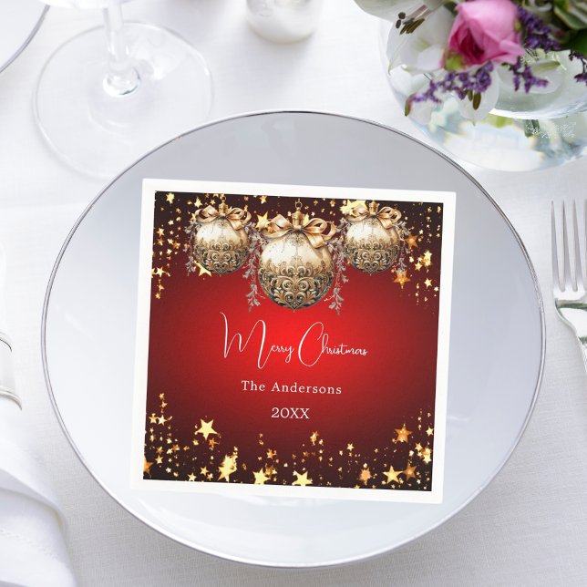 Christmas party red gold baubles dinner napkins (Creator Uploaded)