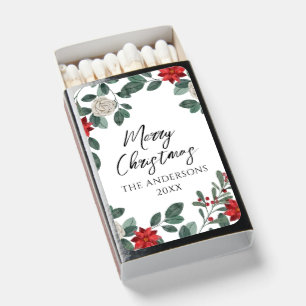 Christmas Party Red Green Floral Matchboxes
