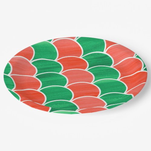 Christmas Party Red Green Painted Scale Pattern Paper Plates