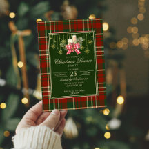 Christmas party red green plaid pine bow elegant
