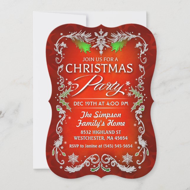 Christmas Party Red Green & White Border Invite (Front)