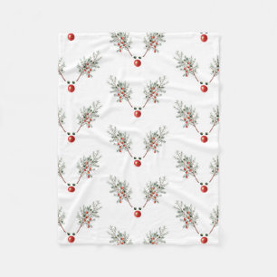 Christmas Party Red Nosed Deer Pine Berries Fleece Blanket