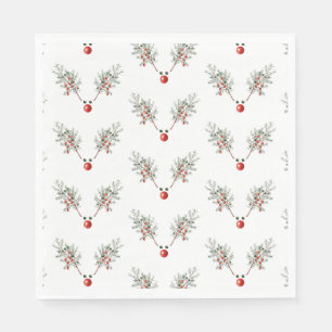 Christmas Party Red Nosed Reindeer Pine Berries Napkins