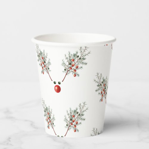 Christmas Party Red Nosed Reindeer Pine Berries  Paper Cups