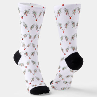 Christmas Party Red Nosed Reindeer Pine Berries  Socks