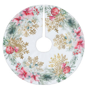 Christmas Party Red Poinsettia  Brushed Polyester Tree Skirt