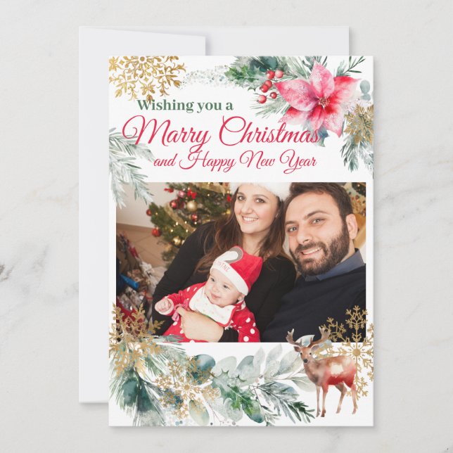 Christmas Party Red Poinsettia  Holiday Card (Front)
