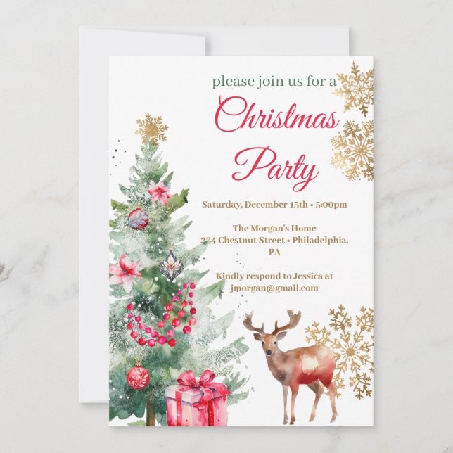 Christmas Party Red Poinsettia  Invitation (Front)
