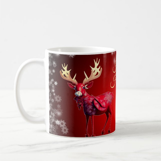 Christmas Party Red Reindeer Winter Holidays Coffee Mug (Left)