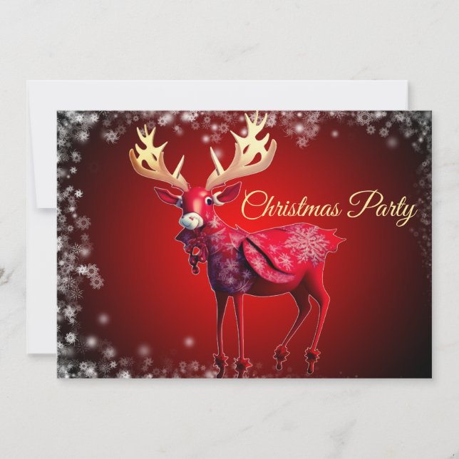 Christmas Party Red Reindeer Winter Holidays Invitation (Front)
