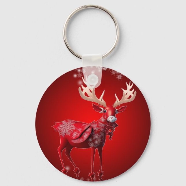 Christmas Party Red Reindeer Winter Holidays Keychain (Front)