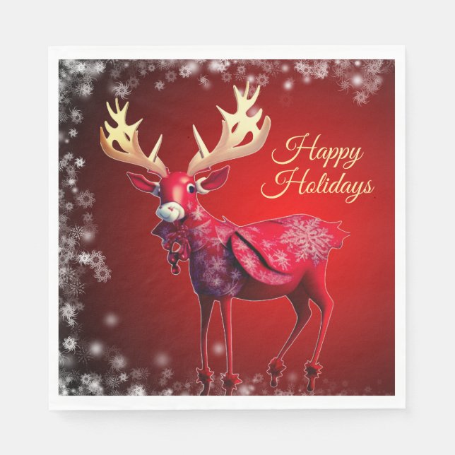 Christmas Party Red Reindeer Winter Holidays Napkins (Front)