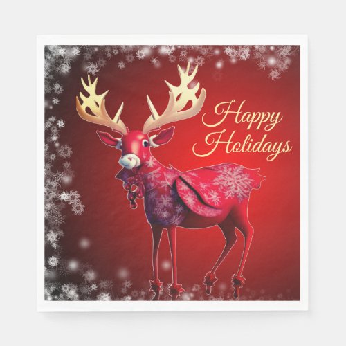 Christmas Party Red Reindeer Winter Holidays Napkins