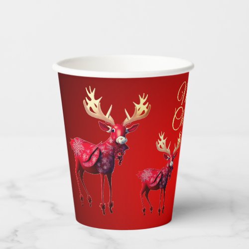 Christmas Party Red Reindeer Winter Holidays Paper Cups