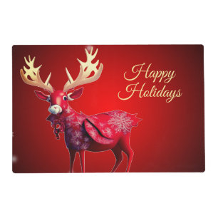 Christmas Party Red Reindeer Winter Holidays Placemat