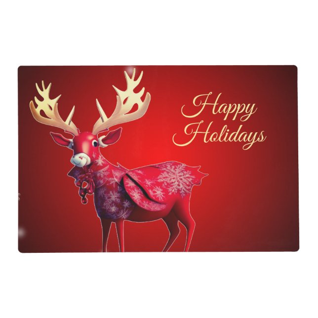 Christmas Party Red Reindeer Winter Holidays Placemat (Front)