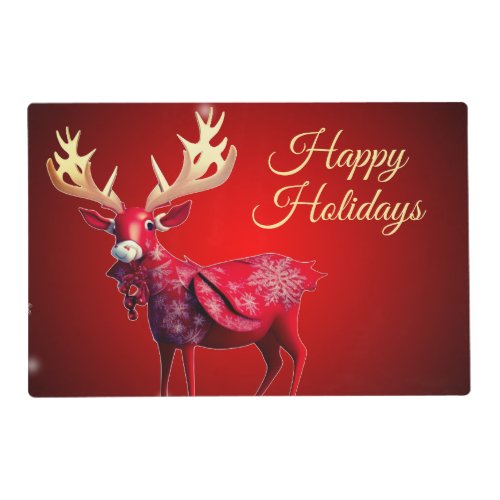 Christmas Party Red Reindeer Winter Holidays Placemat