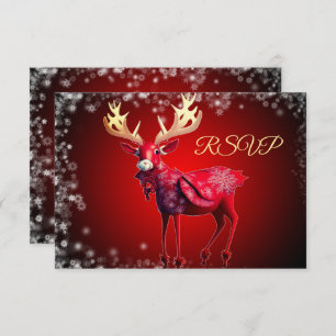 Christmas Party Red Reindeer Winter Holidays RSVP Card
