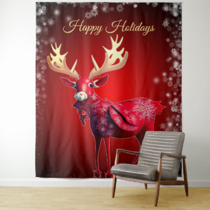 Christmas Party Red Reindeer Winter Holidays Tapestry