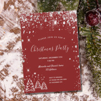Christmas party red silver glitter invitation