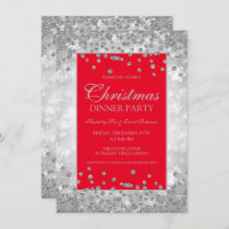 Christmas Party Red & Silver Glitter Winter Wonder Invitation