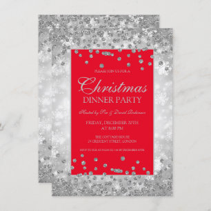 Christmas Party Red & Silver Glitter Winter Wonder Invitation