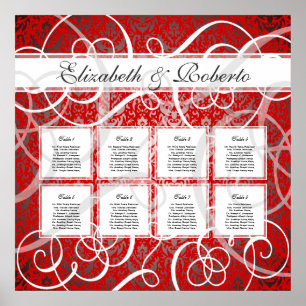 Christmas Party Red Swirls 8 Table Seating Chart