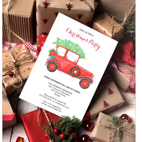 Christmas Party Red Truck Invitation