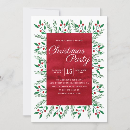 Christmas Party Red Watercolor Floral Invitation | Zazzle.com