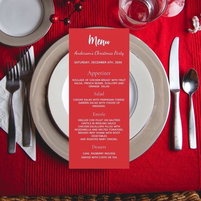 Christmas party red white dinner menu card (Creator Uploaded)