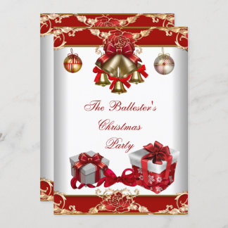 Christmas Party Red White Gold Invitation