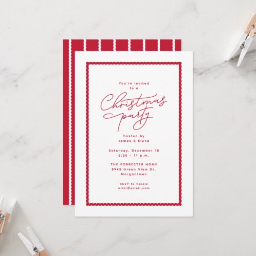 Christmas party red white simple invitation