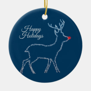 Christmas Party Reindeer Blue Sky Rustic Elegant Ceramic Ornament