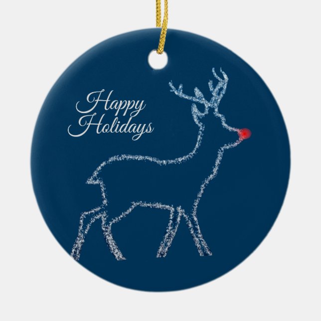 Christmas Party Reindeer Blue Sky Rustic Elegant Ceramic Ornament (Front)