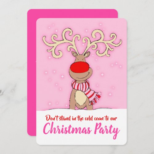 Christmas party reindeer pink come in invitations