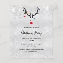 Christmas party reindeer silver budget invitation flyer