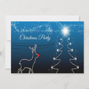 Christmas Party Reindeer Tree Blue Sky Shiny Stars Invitation