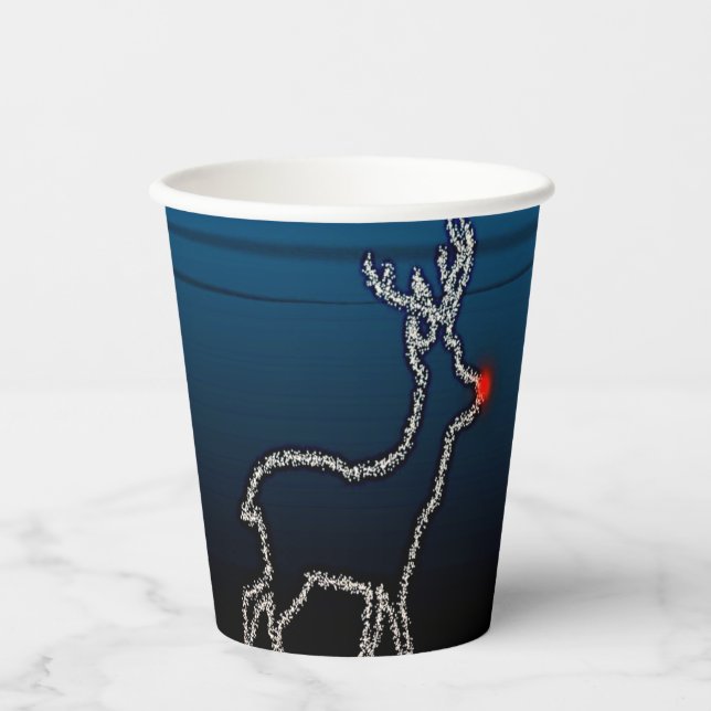 Christmas Party Reindeer Tree Blue Sky Shiny Stars Paper Cups (Front)
