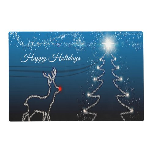 Christmas Party Reindeer Tree Blue Sky Shiny Stars Placemat