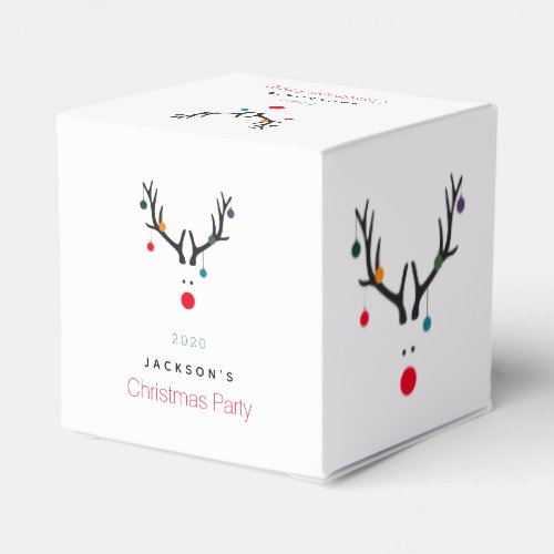 Christmas party reindeer white red family name favor boxes