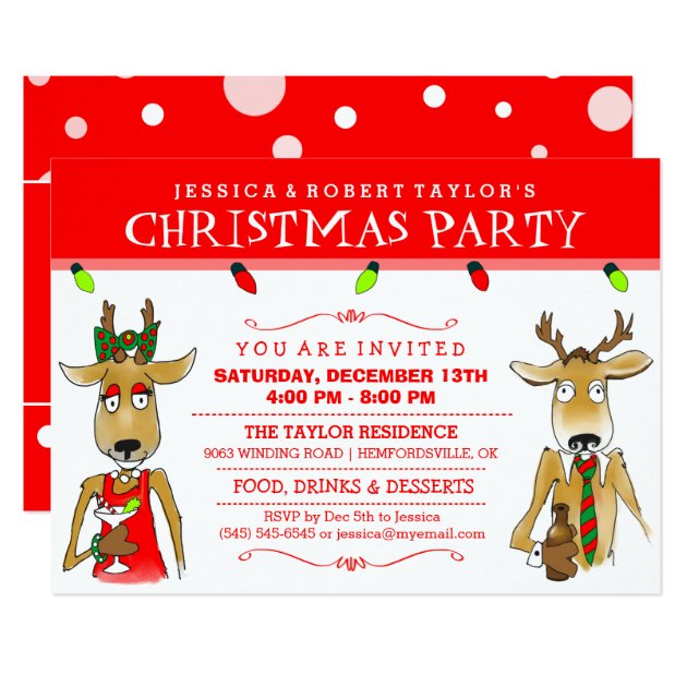 Christmas Party Reindeer With Drinks Invite