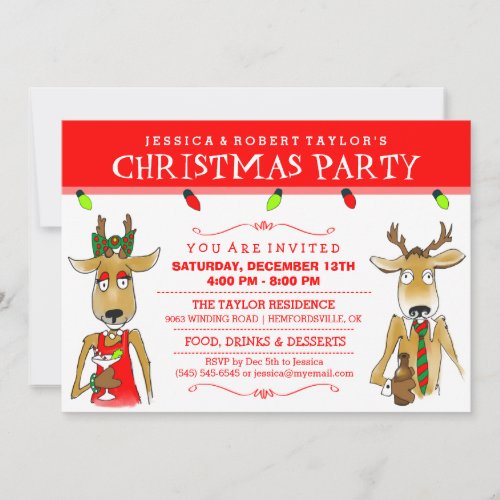 Christmas Party Reindeer with Drinks Invite