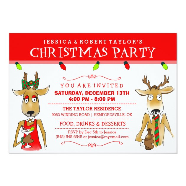 Christmas Party Reindeer With Drinks Invite