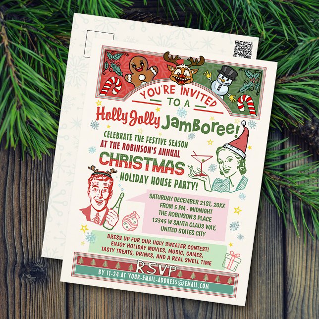 Christmas Party Retro 1950s Midcentury Xmas Humor Holiday Postcard (Creator Uploaded)