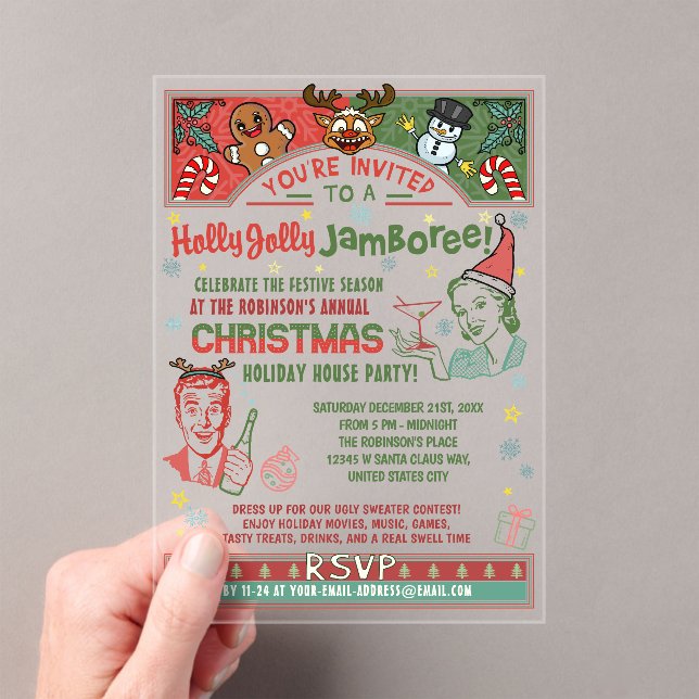 Christmas Party Retro Midcentury Winter Xmas Humor Acrylic Invitations (Insitu (Handheld))