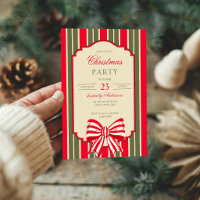 Christmas party retro red green stripes with bow