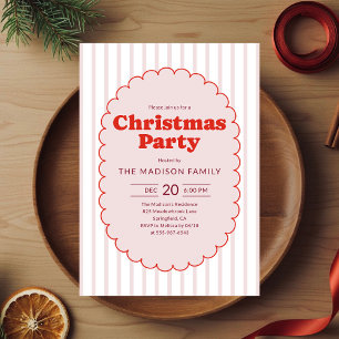 Christmas Party Retro Red Striped Invitation